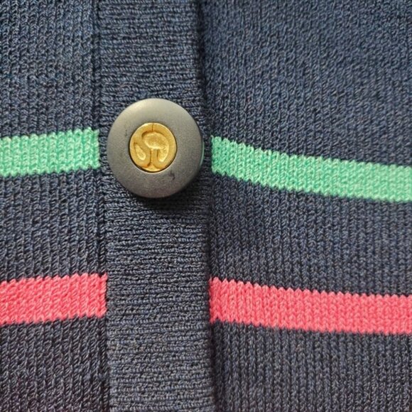 St. John Collection Wool-Blend Navy Striped Sweater Cardigan Size 14 - Picture 6 of 12